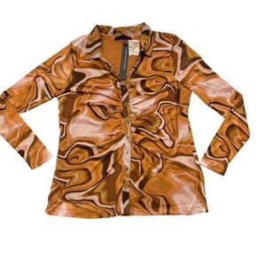Brand new with Tags Ladies Jane and Delancey Button‎ Up Print Blouse Size Large